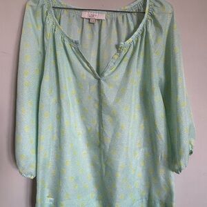 LOFT Mint Green and Yellow Patterned Blouse
